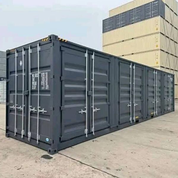 conteneur-40-pieds-hc-portes-laterales Contenedor High Cube de 40 pies con 4 puertas laterales gris oscuro