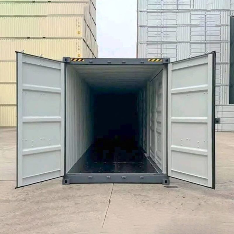 Contenedor High Cube de 40 pies con 4 puertas laterales gris oscuro